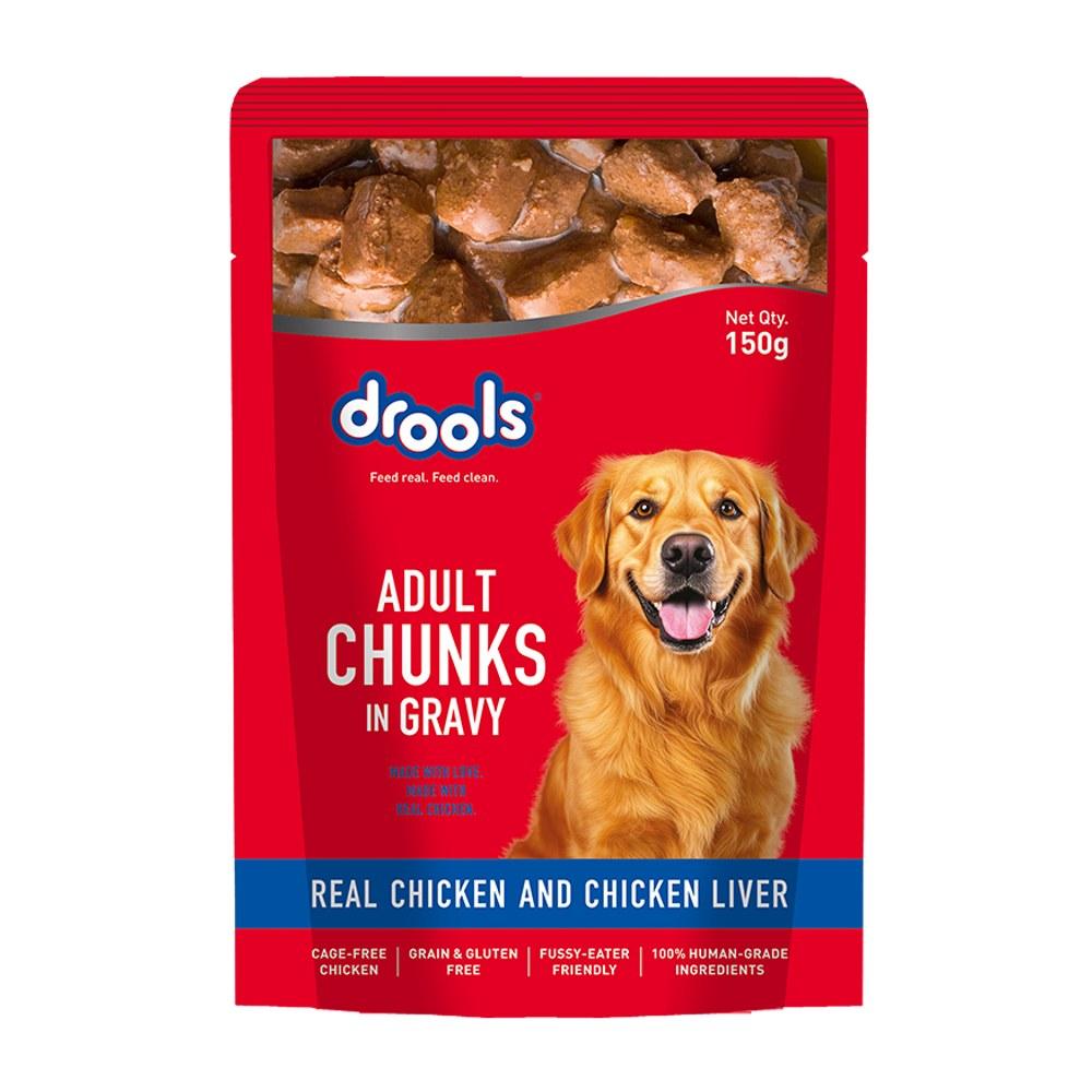 Drools Drools Real Chicken & Chicken Liver Chunks in Gravy Adult Wet Dog Food, 150 g