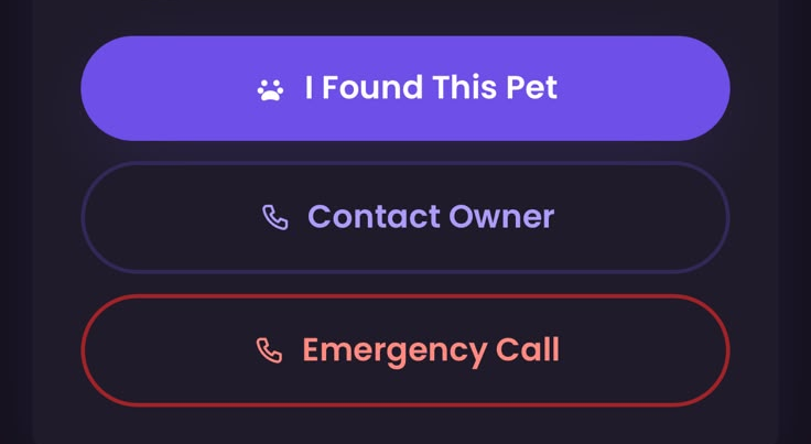 Real Tail-O buttons: I Found This Pet, Contact Owner, Emergency Call